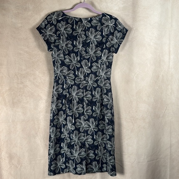 J. Crew Factory Navy White Floral Basket Weave Dress 4 Wedding Guest Preppy - Picture 5 of 10